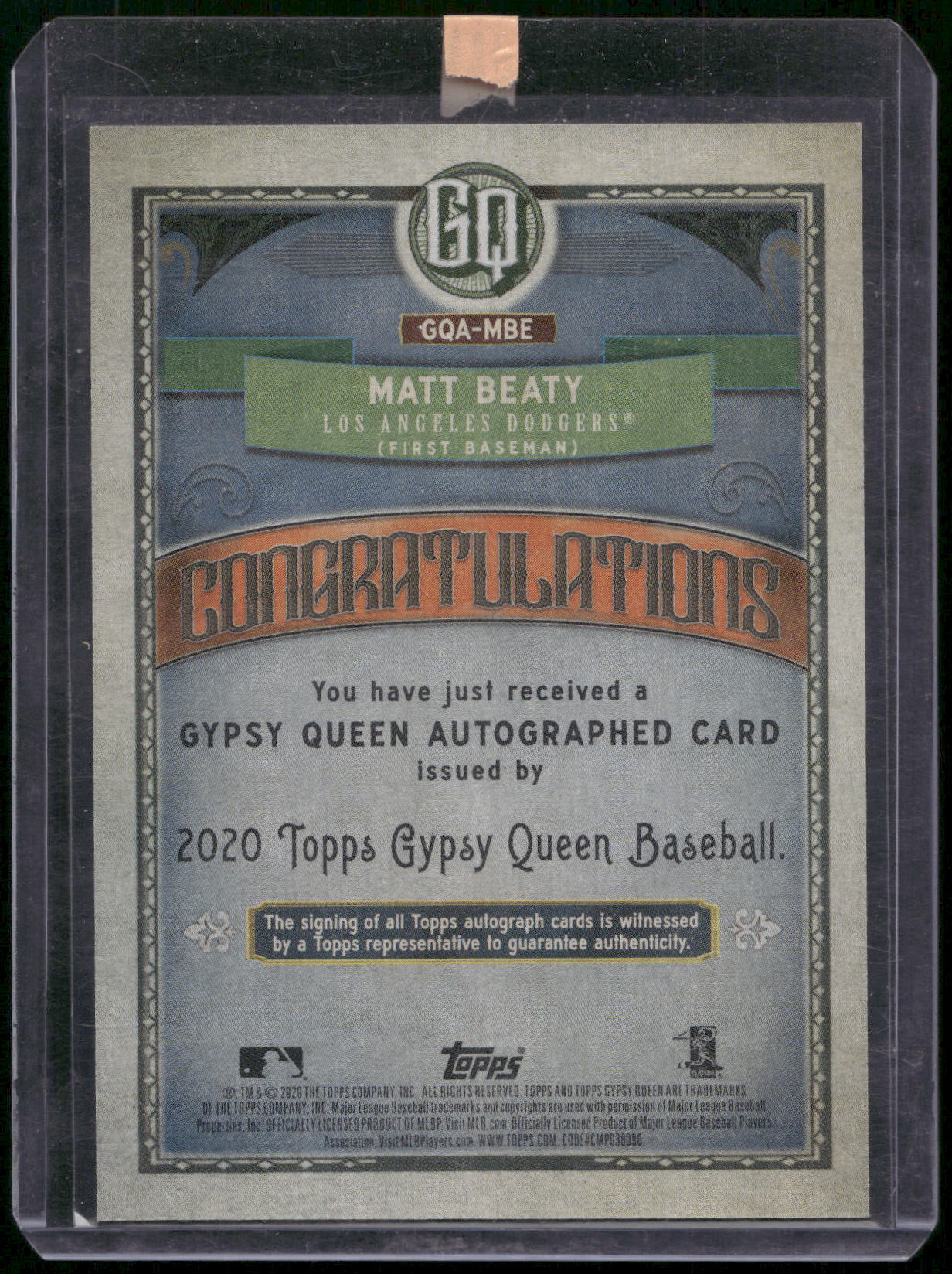 2020 Topps Gypsy Queen #GQA-MBE Matt Beaty Autographs