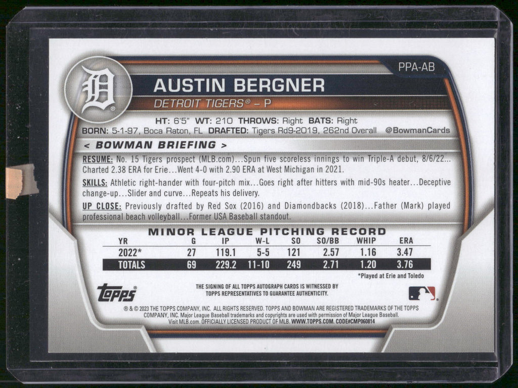 2023 Bowman #PPA-AB Austin Bergner Prospect Autographs