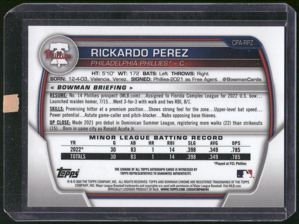 2023 Bowman Chrome #CPA-RPZ Rickardo Perez Prospect Autographs