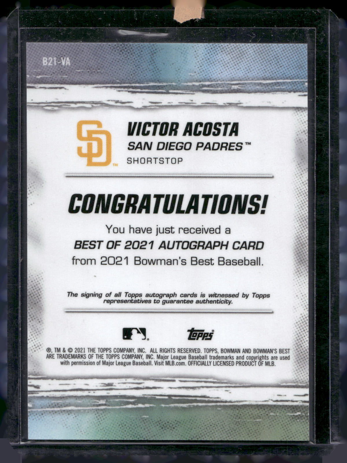 2021 Bowman's Best #B21-VA Victor Acosta Best of 2021 Autographs
