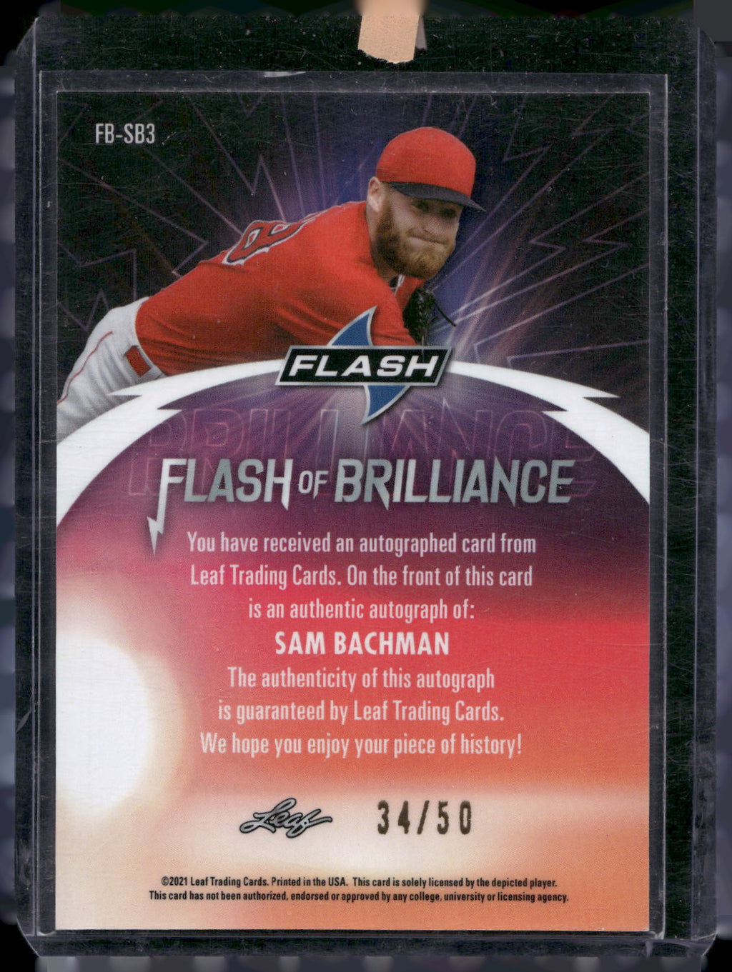 2021 Leaf Flash #FB-SB3 Sam Bachman Flash of Brilliance Autographs Platinum Blue