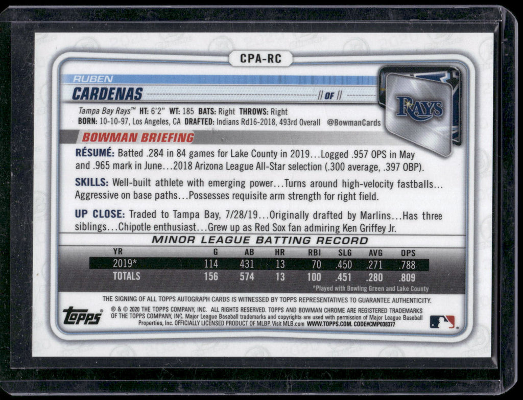 2020 Bowman #CPA-RC Ruben Cardenas Chrome Prospect Autographs