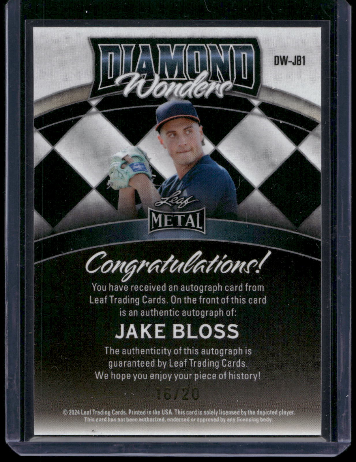 2024 Leaf Metal #DW-JB1 Jake Bloss Diamond Wonders Prismatic Red #/20