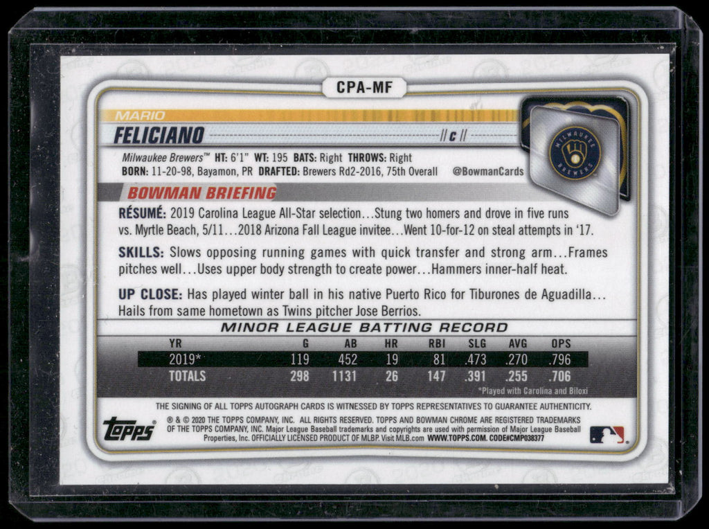 2020 Bowman #CPA-MF Mario Feliciano Chrome Prospect Autographs