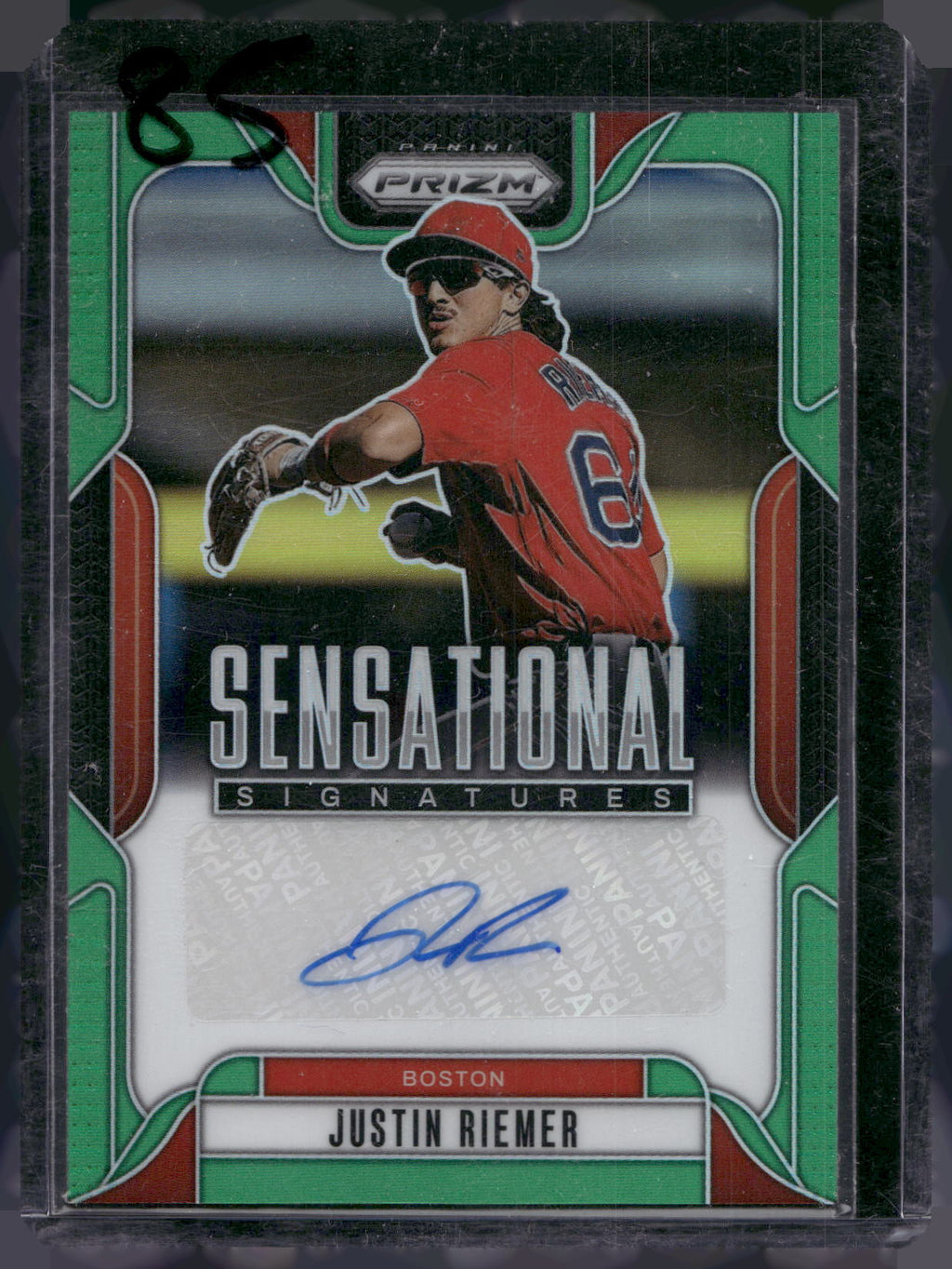 2025 Panini Prizm #SS-JR Justin Riemer Sensational Signatures Green Prizms