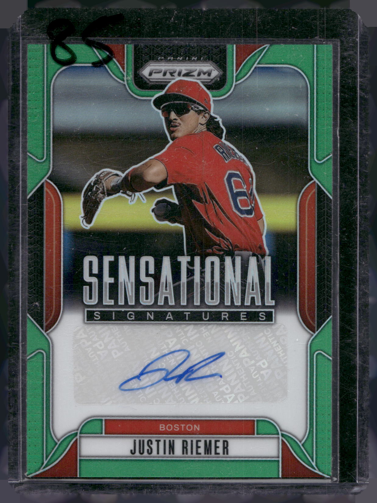 2025 Panini Prizm #SS-JR Justin Riemer Sensational Signatures Green Prizms