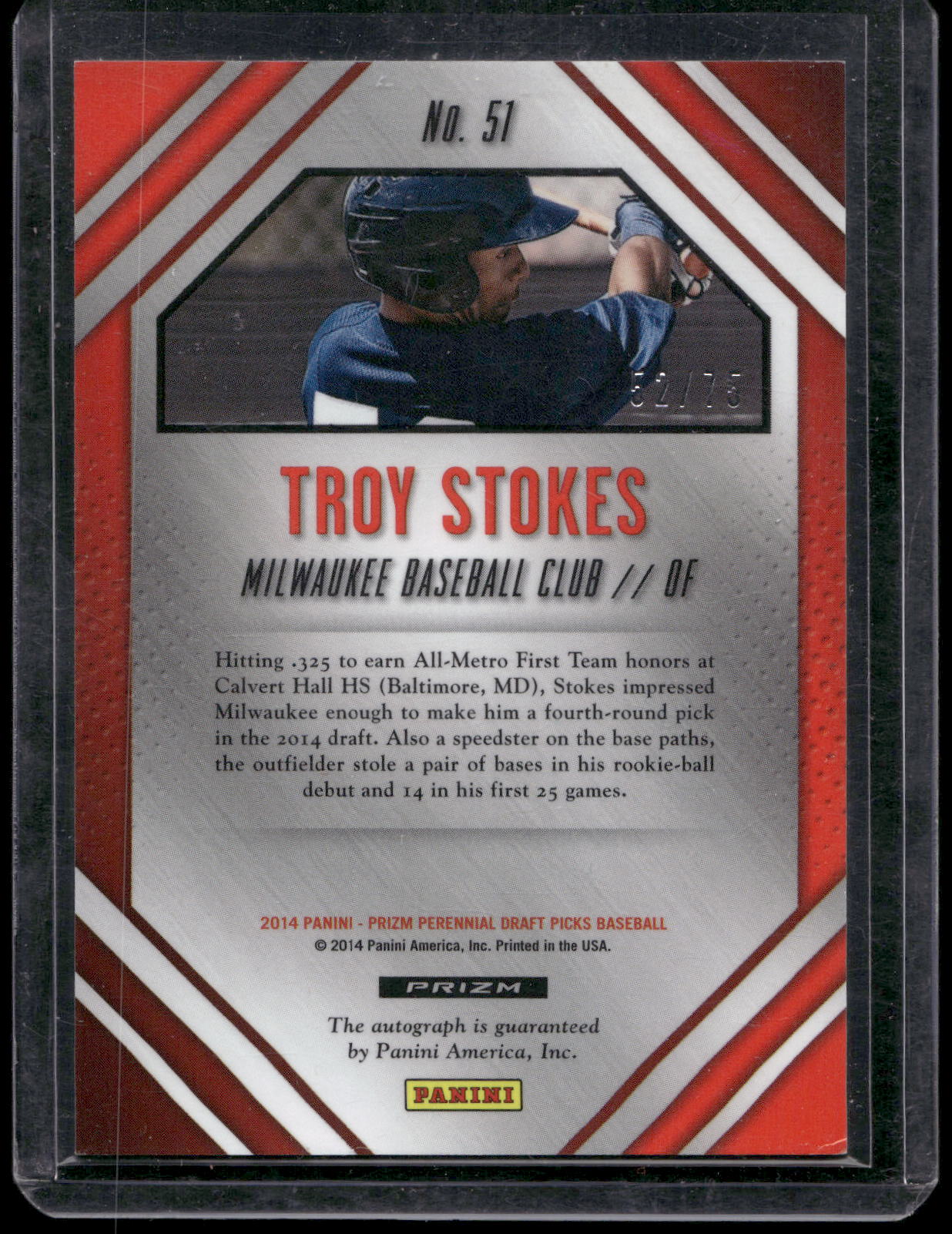 2014 Panini Prizm Troy Stokes Prospect Blue Mojo Auto /75 #51 Brewers