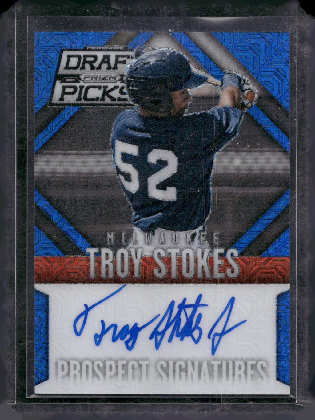 2014 Panini Prizm Troy Stokes Prospect Blue Mojo Auto /75 #51 Brewers