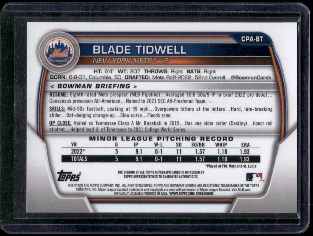 2023 Bowman Chrome #CPA-BT Blade Tidwell Prospect Autographs