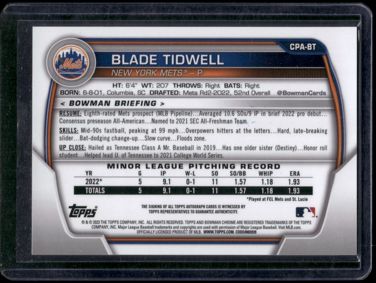 2023 Bowman Chrome #CPA-BT Blade Tidwell Prospect Autographs