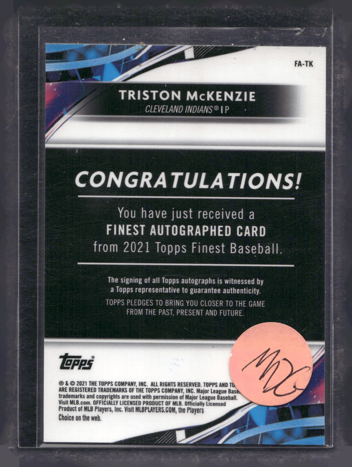2021 Finest #FA-TK Triston McKenzie Finest Autographs Green Refractor #/99
