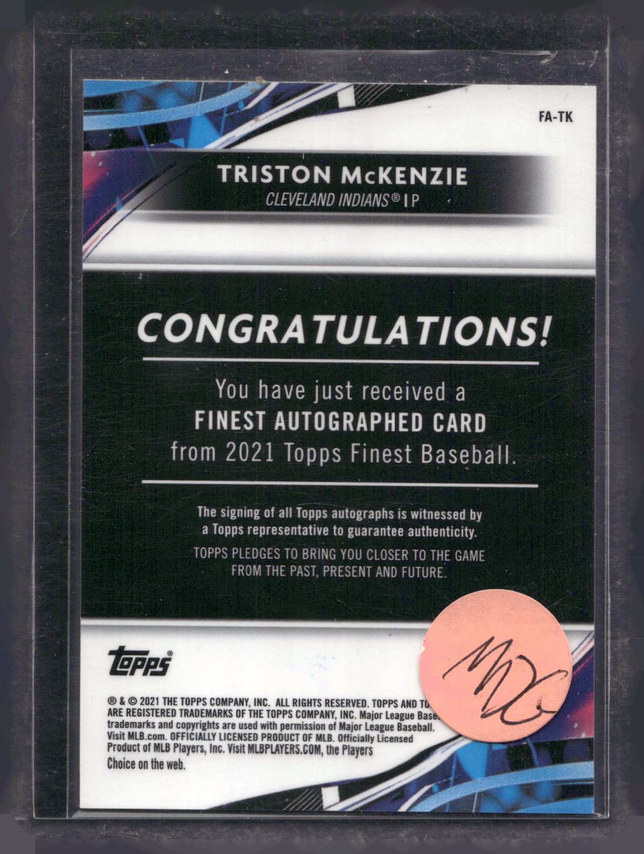2021 Finest #FA-TK Triston McKenzie Finest Autographs Green Refractor #/99