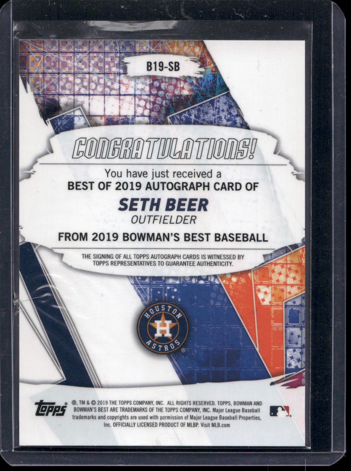 2019 Bowman's Best #B19-SB Seth Beer Best of 2019 Autographs