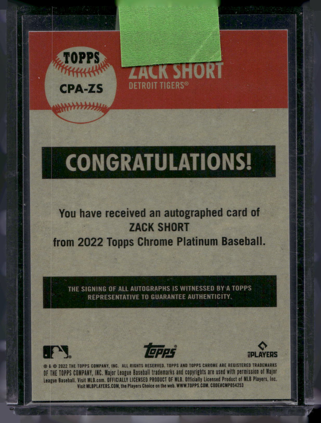 2022 Topps Chrome Platinum Anniversary #CPA-ZS Zack Short Autographs