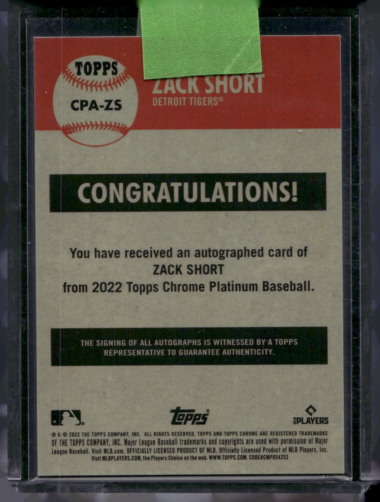 2022 Topps Chrome Platinum Anniversary #CPA-ZS Zack Short Autographs