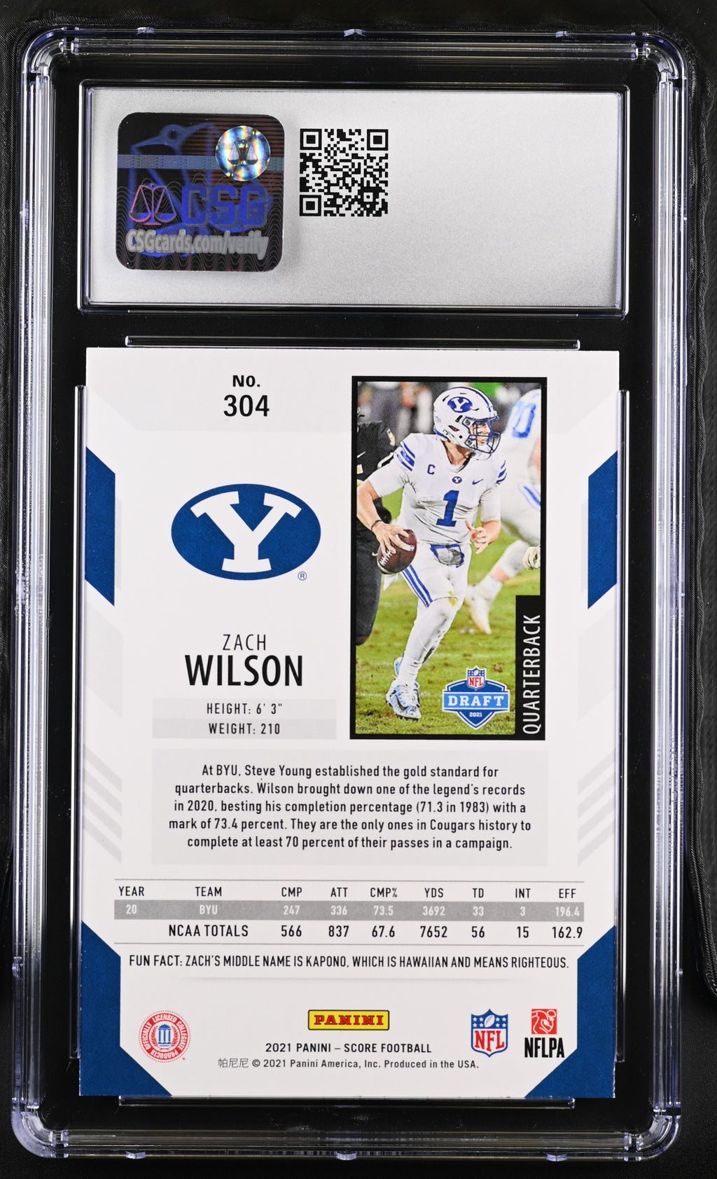 2021 Score #304 Zach Wilson CGC 9