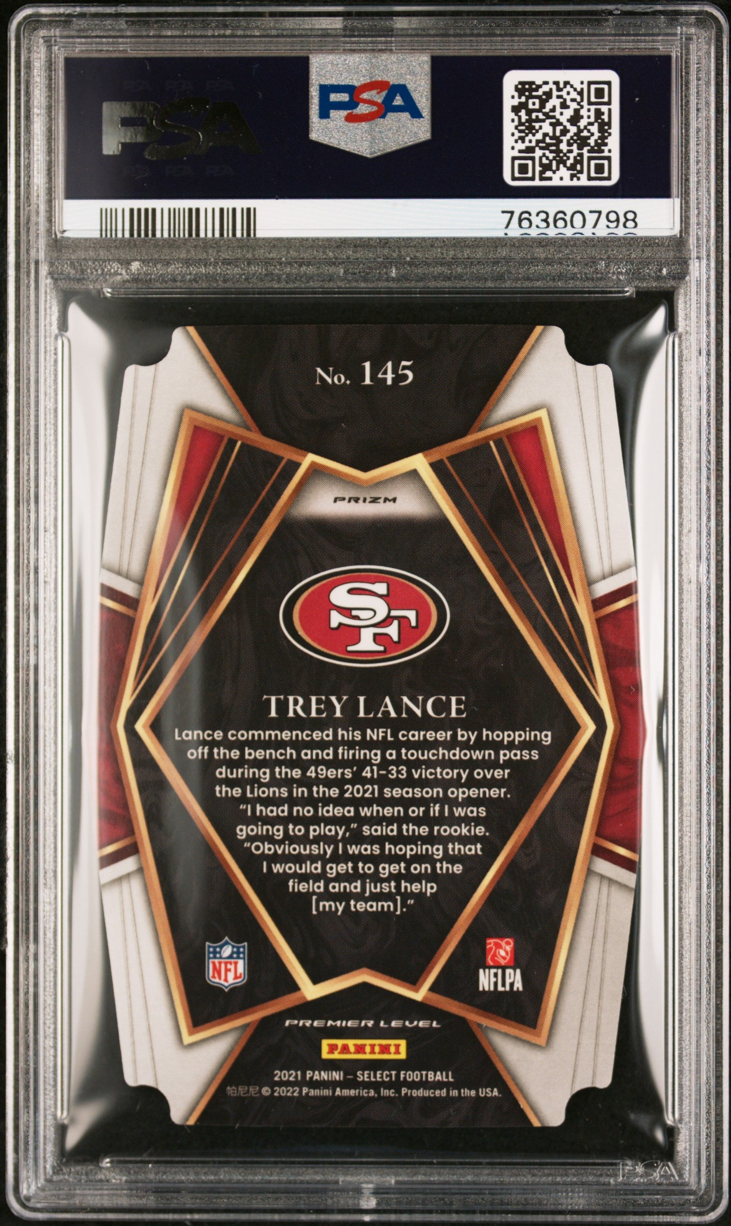 2021 Panini Select #145 Trey Lance Red and Blue Prizm Die Cut PSA 9