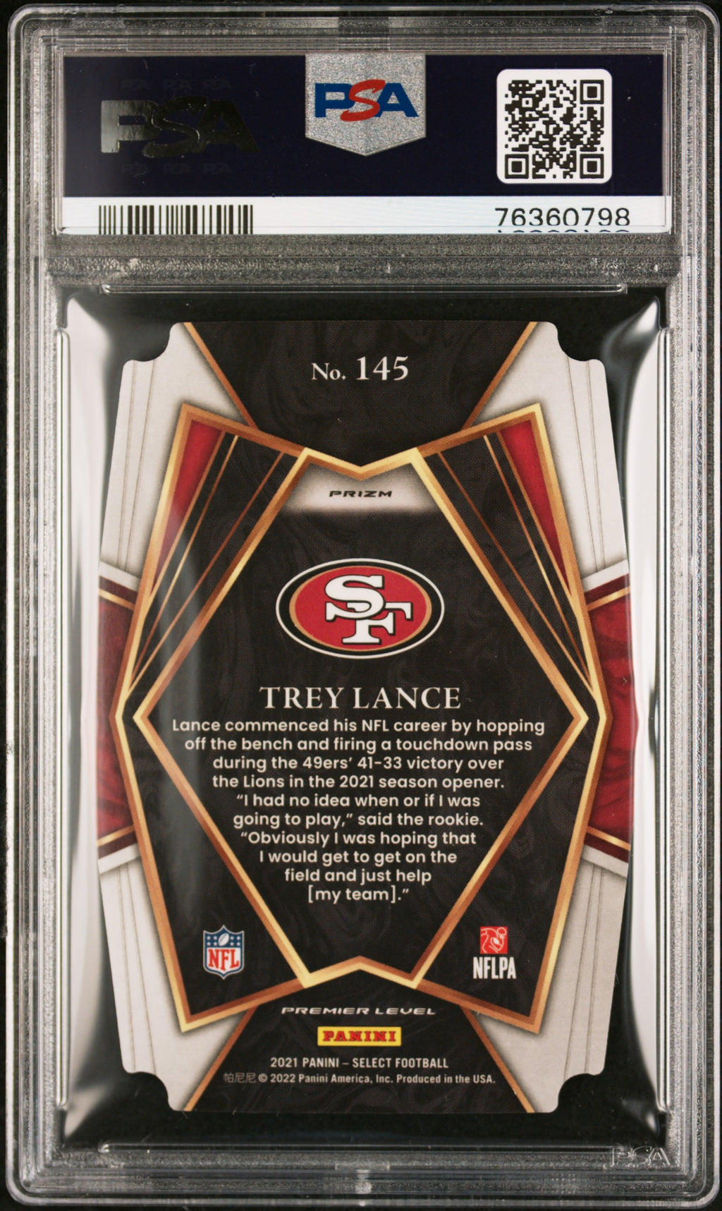 2021 Panini Select #145 Trey Lance Red and Blue Prizm Die Cut PSA 9