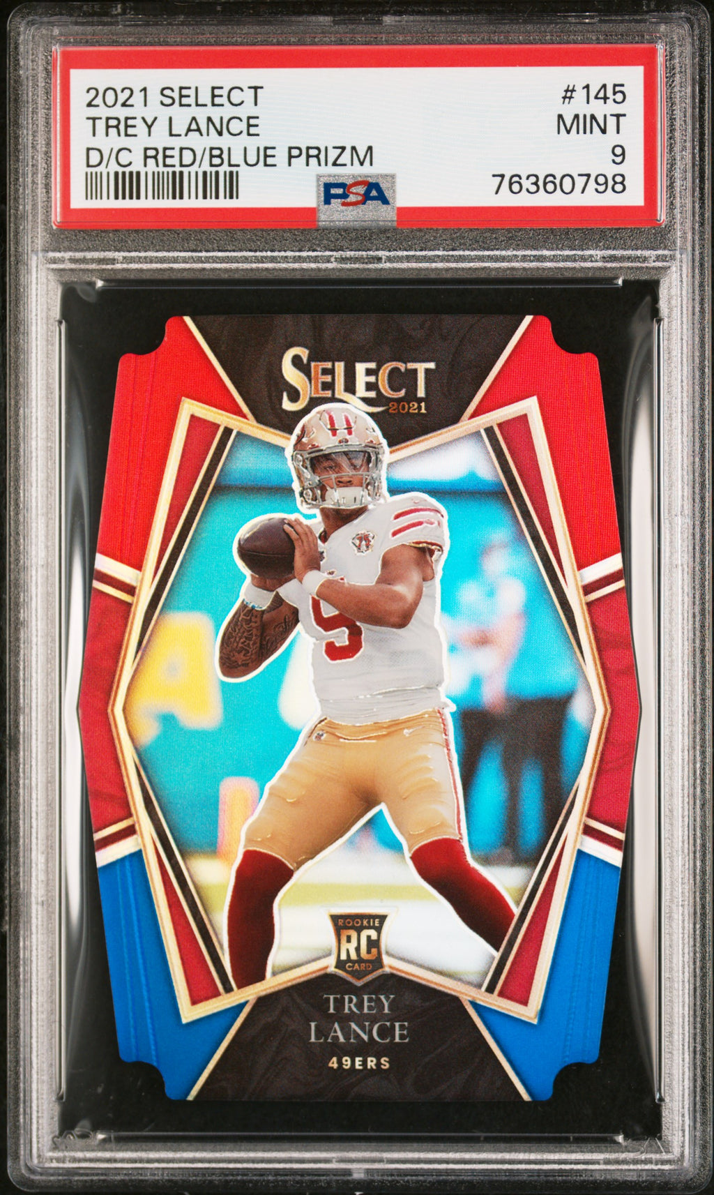 2021 Panini Select #145 Trey Lance Red and Blue Prizm Die Cut PSA 9