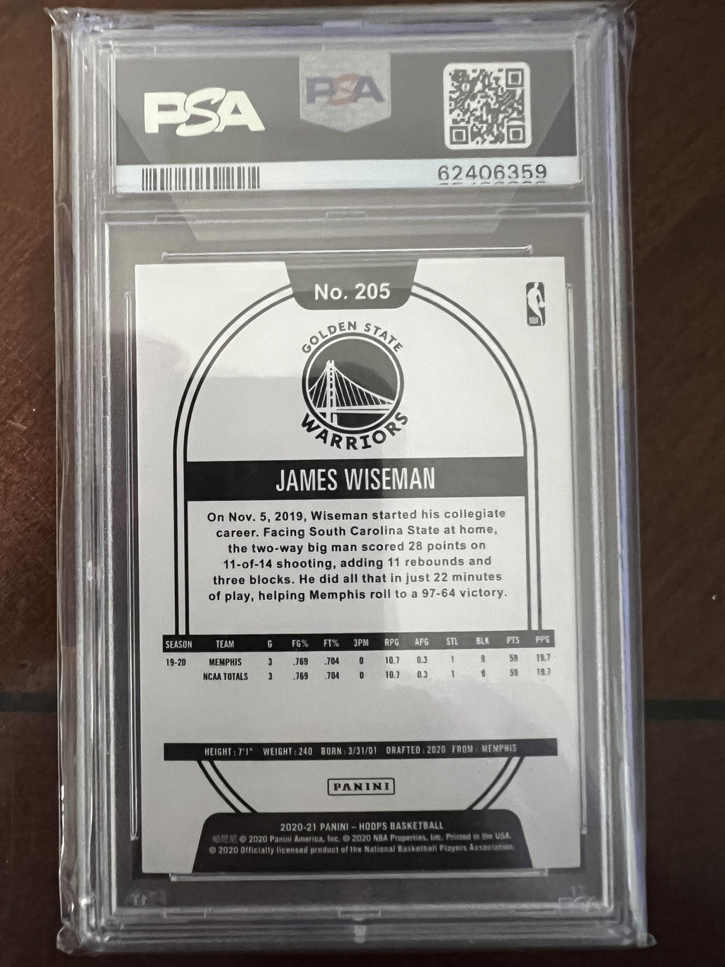 2020-21 Hoops #205 James Wiseman PSA 9