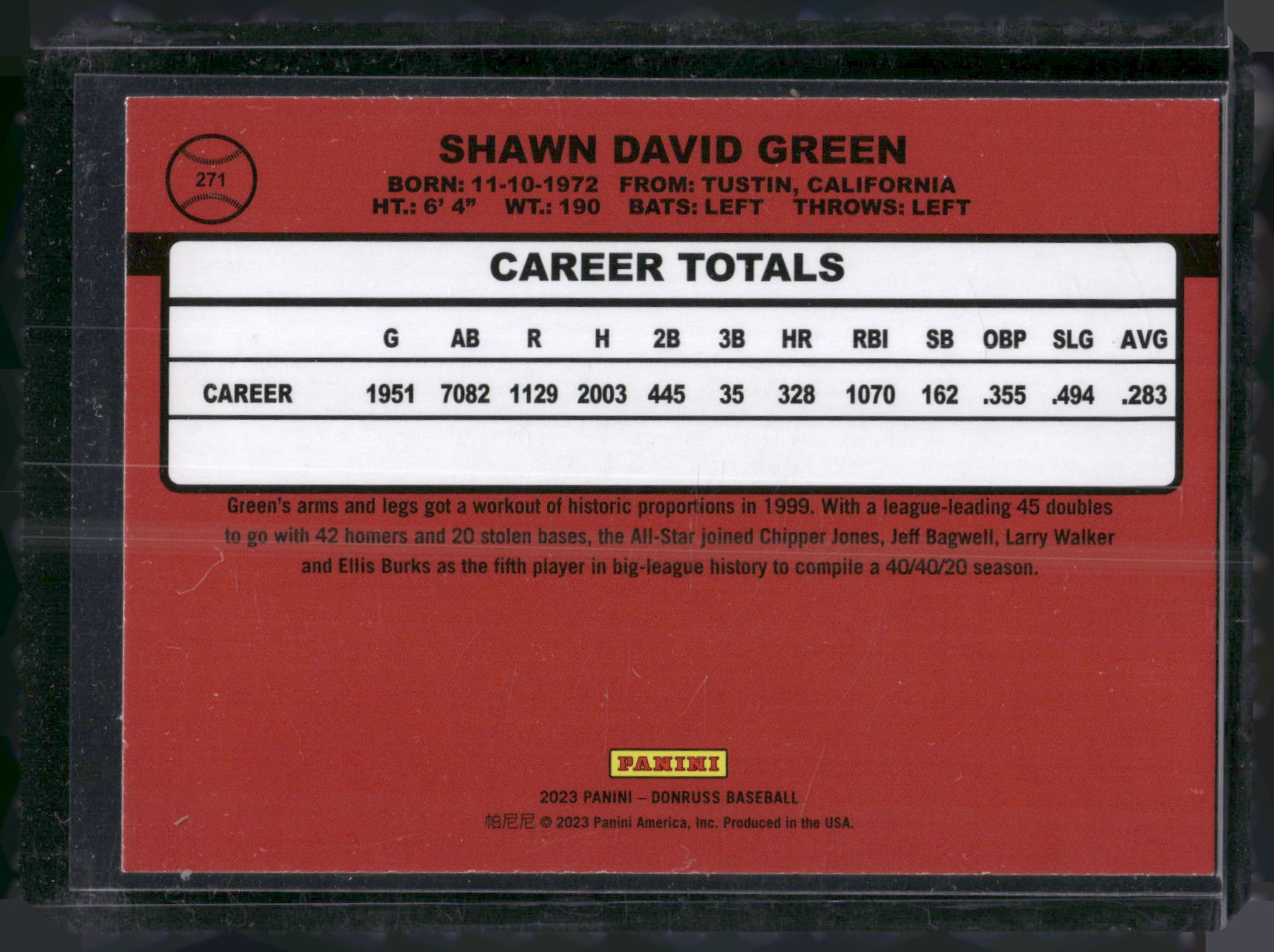 2023 Donruss #271 Shawn Green Holo Blue