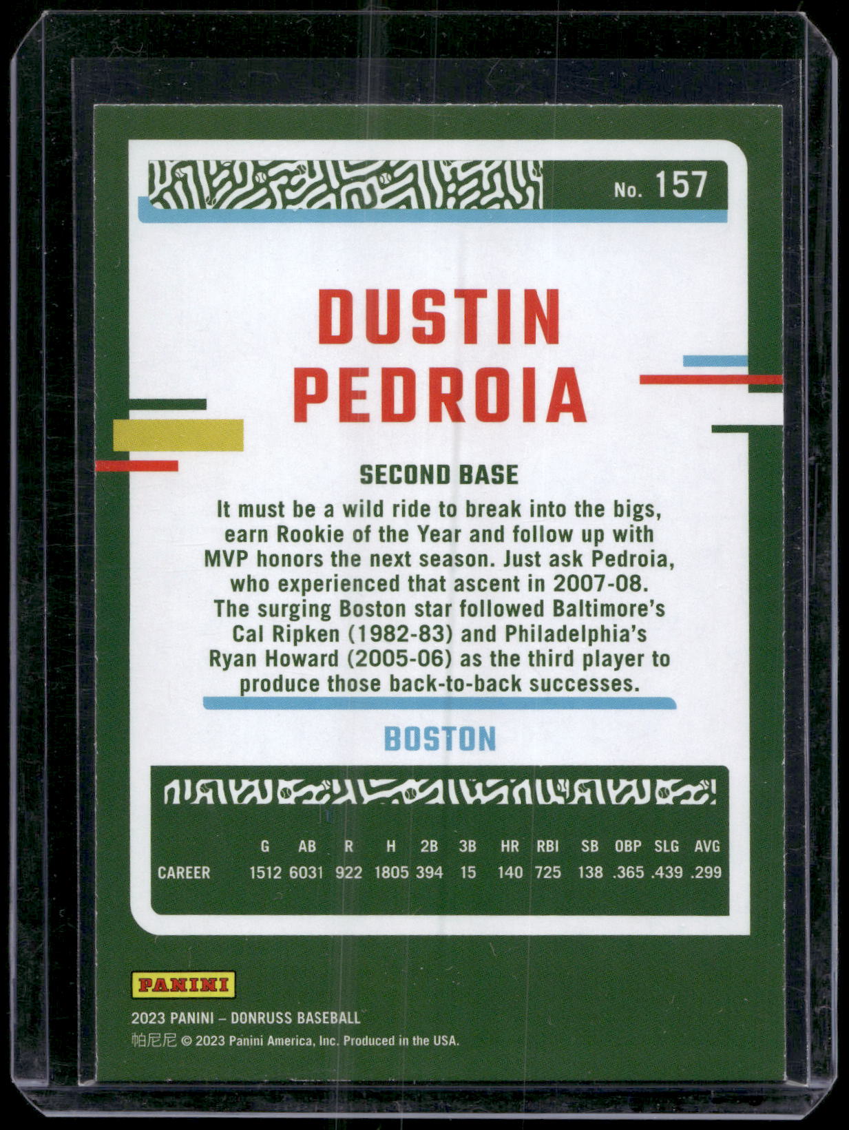 2023 Donruss #157 Dustin Pedroia Holo Blue