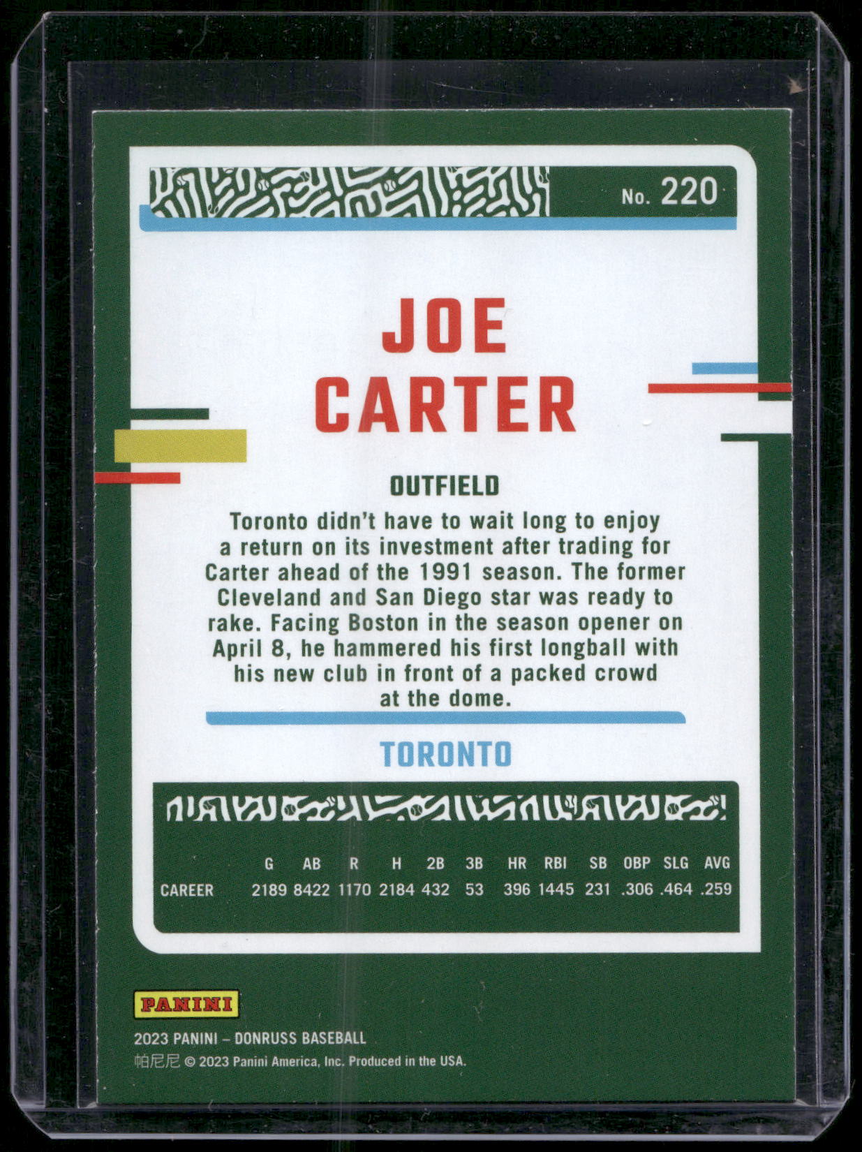 2023 Donruss #220 Joe Carter Holo Blue