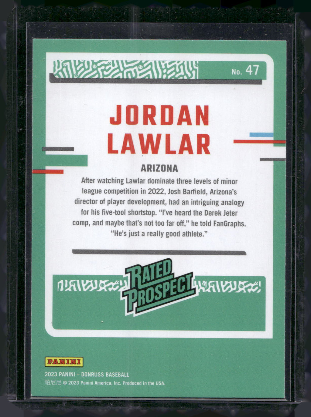 2023 Donruss #47 Jordan Lawlar Holo Blue