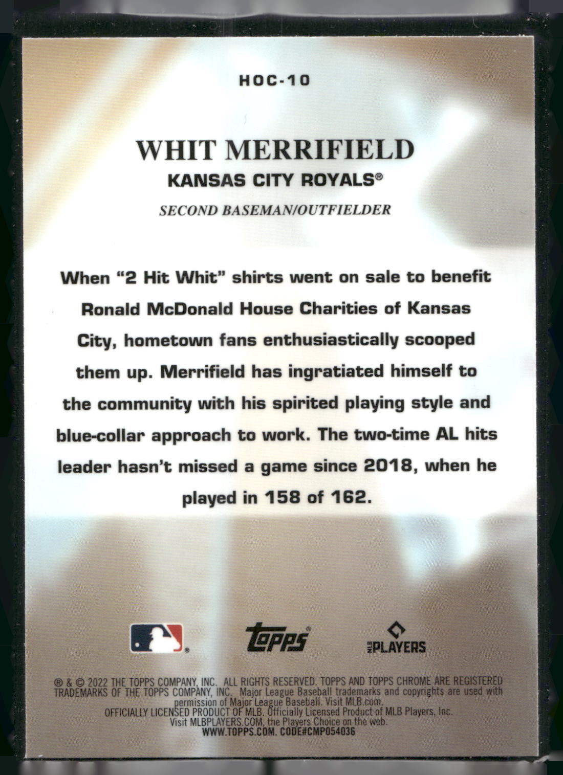 2022 Topps Chrome #HOC-10 Whit Merrifield Heart of the City
