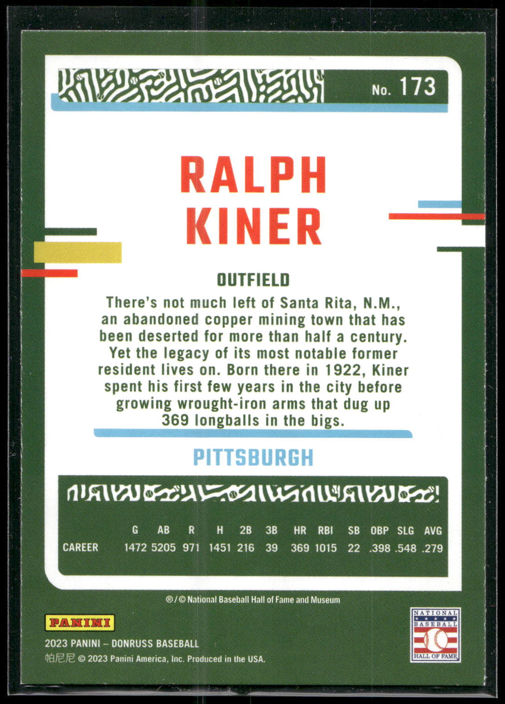 2023 Donruss #173 Ralph Kiner Holo Blue