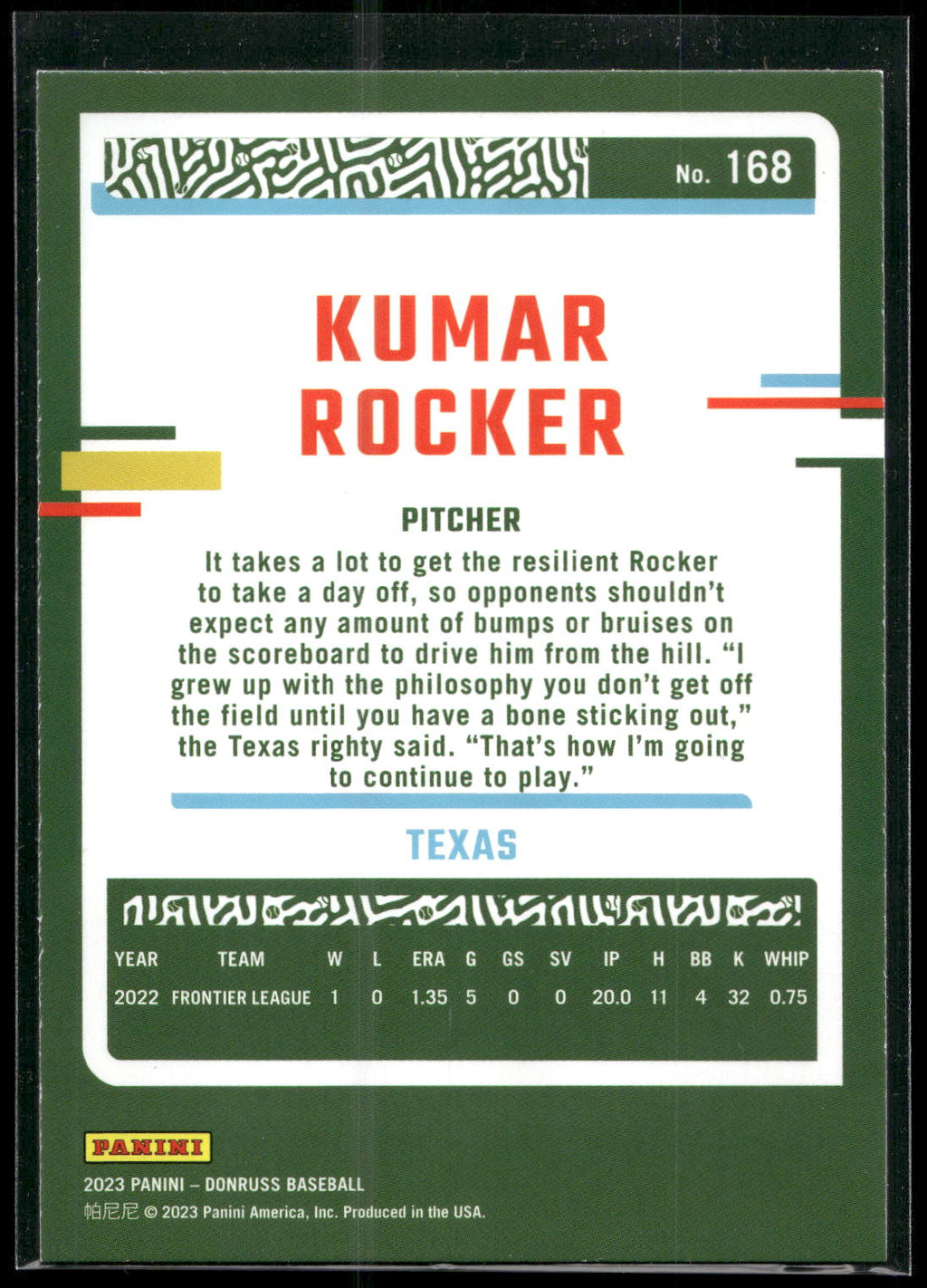 2023 Donruss #168 Kumar Rocker Holo Blue