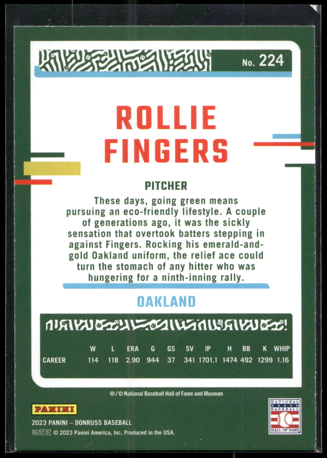 2023 Donruss #224 Rollie Fingers Holo Blue