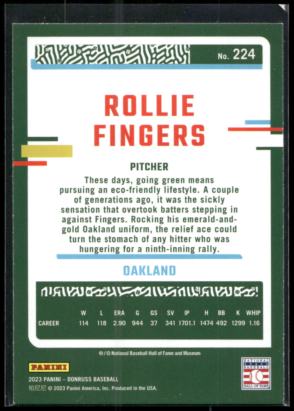 2023 Donruss #224 Rollie Fingers Holo Blue