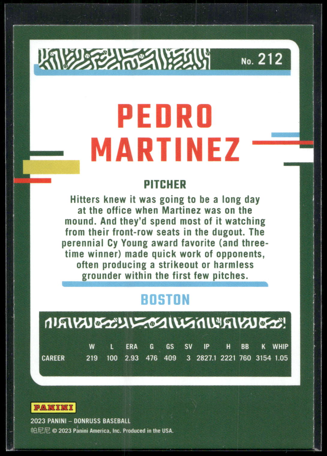2023 Donruss #212 Pedro Martinez Holo Blue