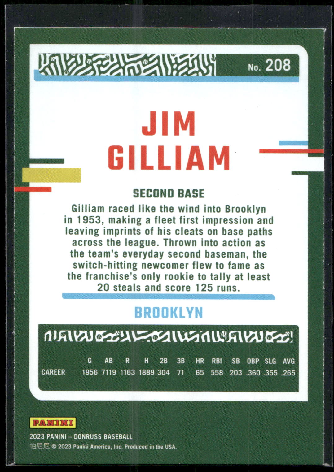 2023 Donruss #208 Jim Gilliam Holo Blue