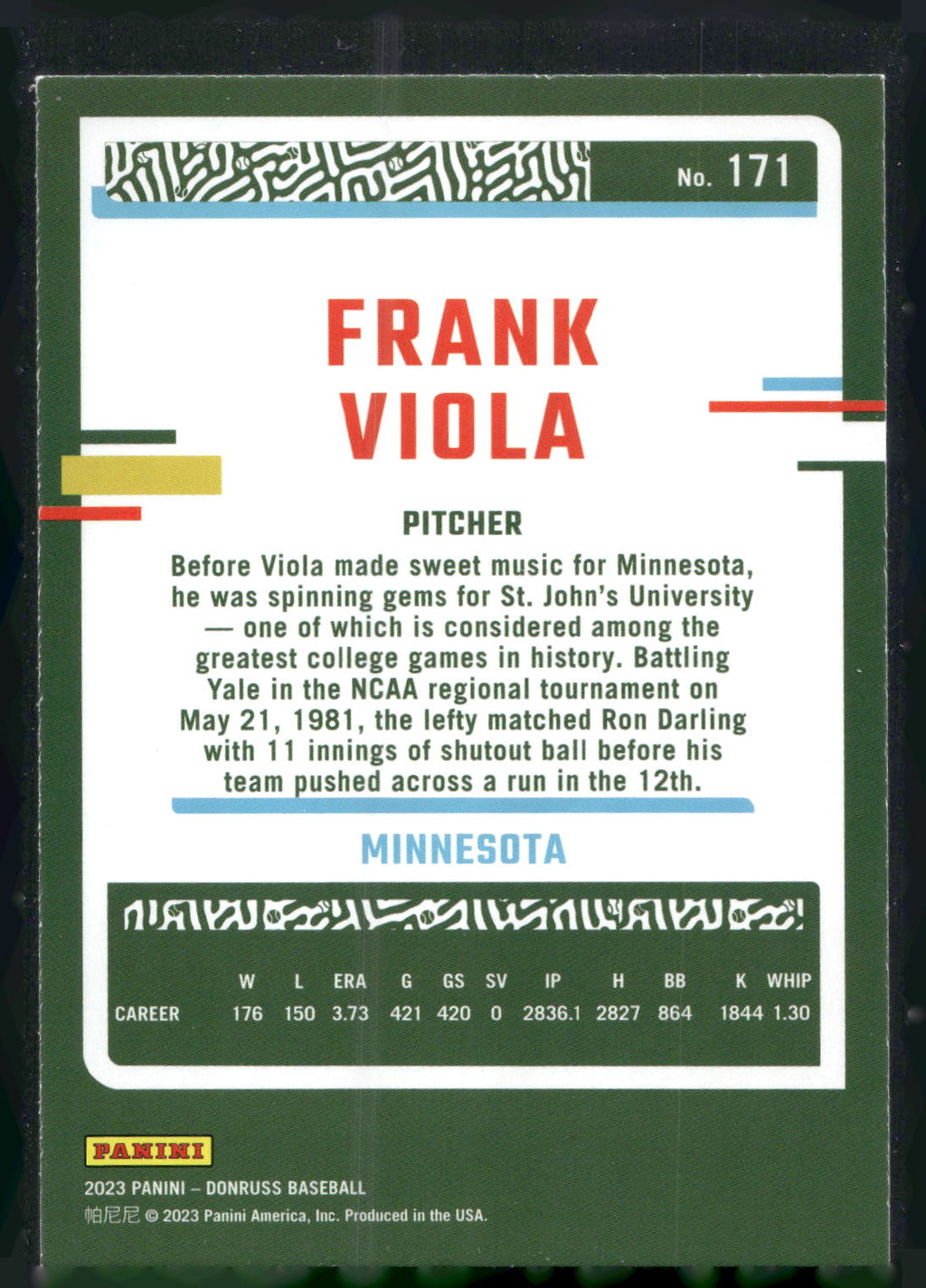 2023 Donruss #171 Frank Viola Holo Blue