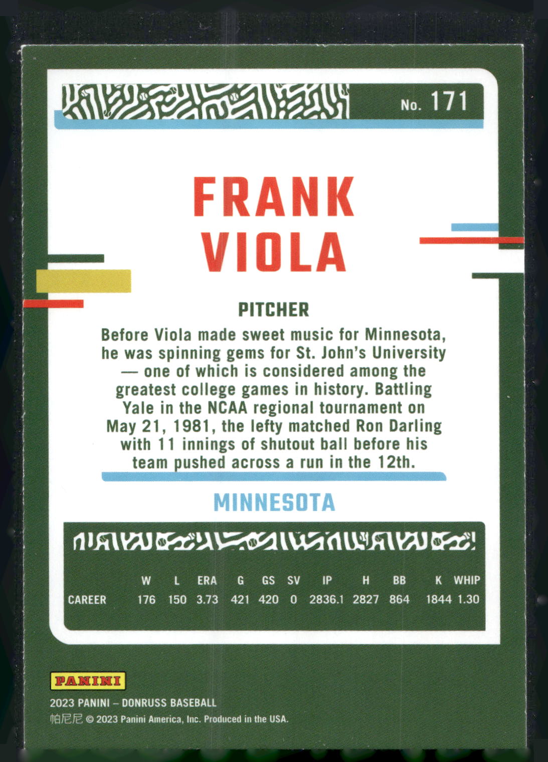 2023 Donruss #171 Frank Viola Holo Blue