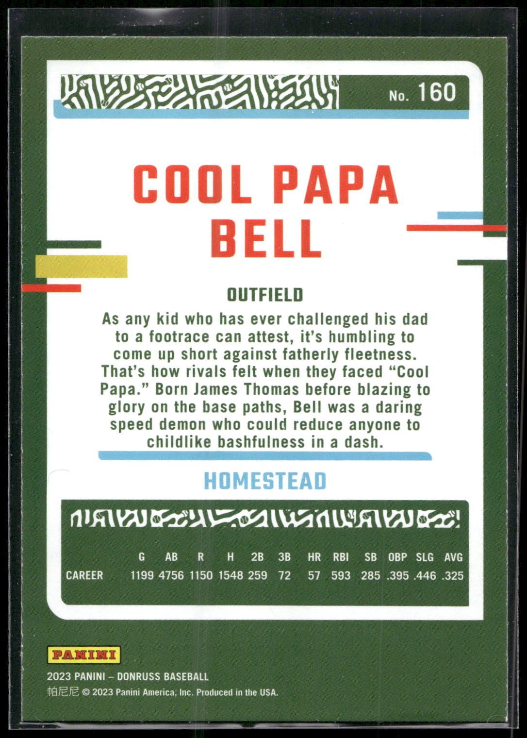 2023 Donruss #160 Cool Papa Bell Holo Blue