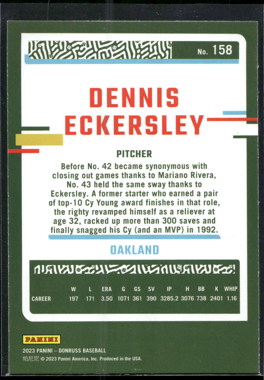 2023 Donruss #158 Dennis Eckersley Holo Blue