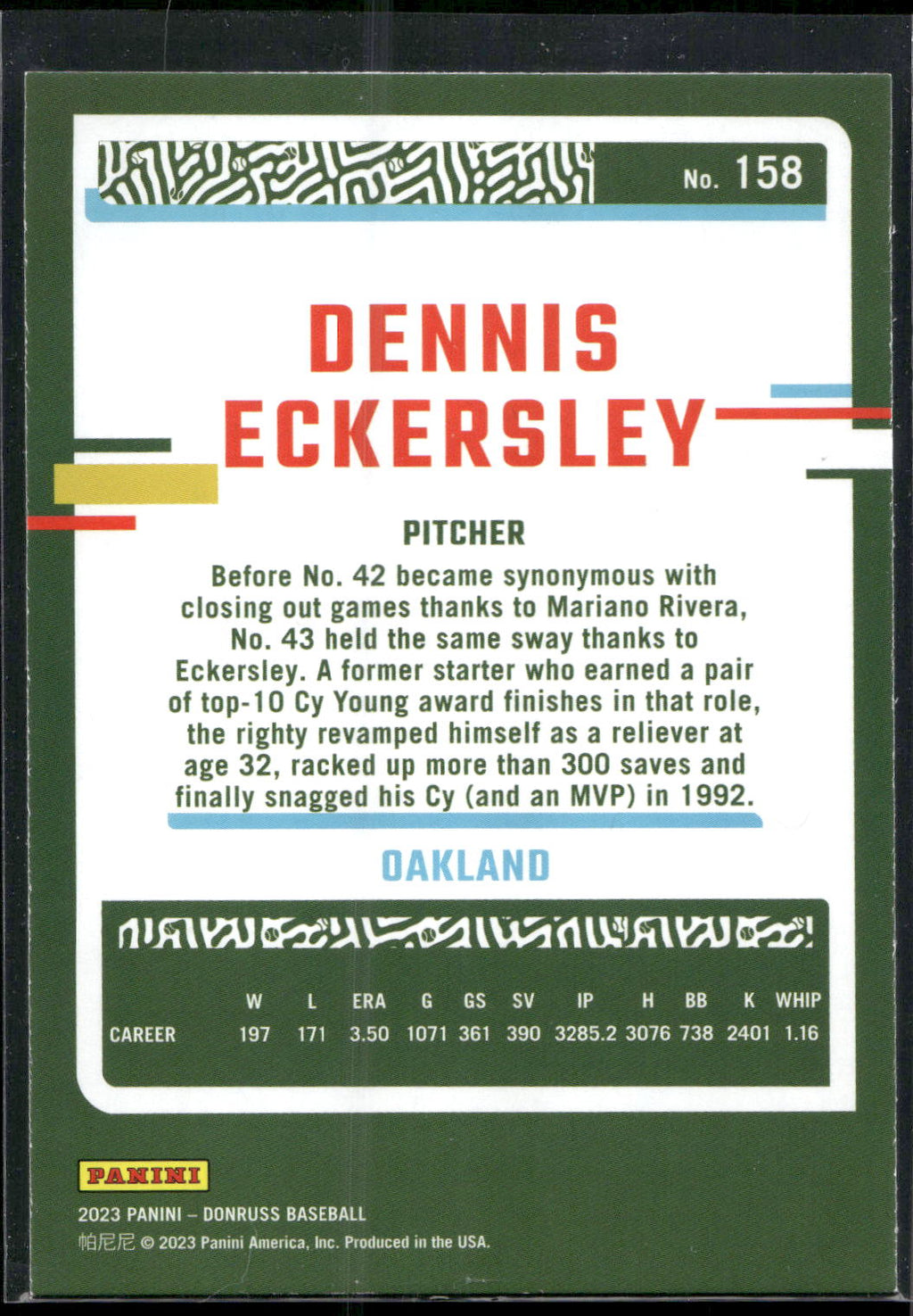 2023 Donruss #158 Dennis Eckersley Holo Blue