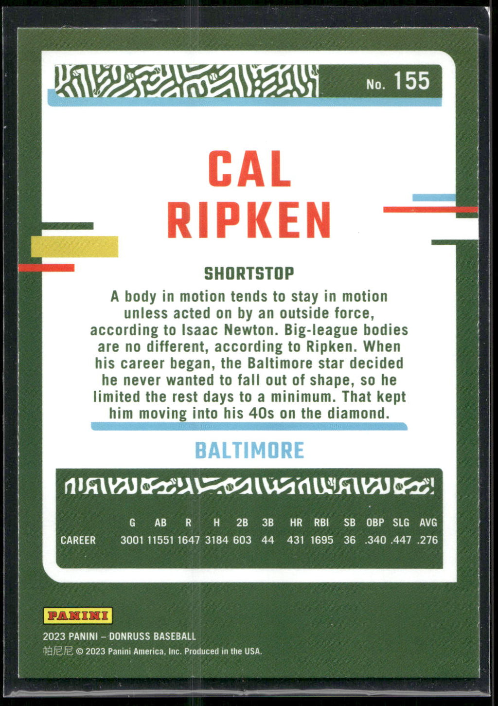 2023 Donruss #155 Cal Ripken Holo Blue