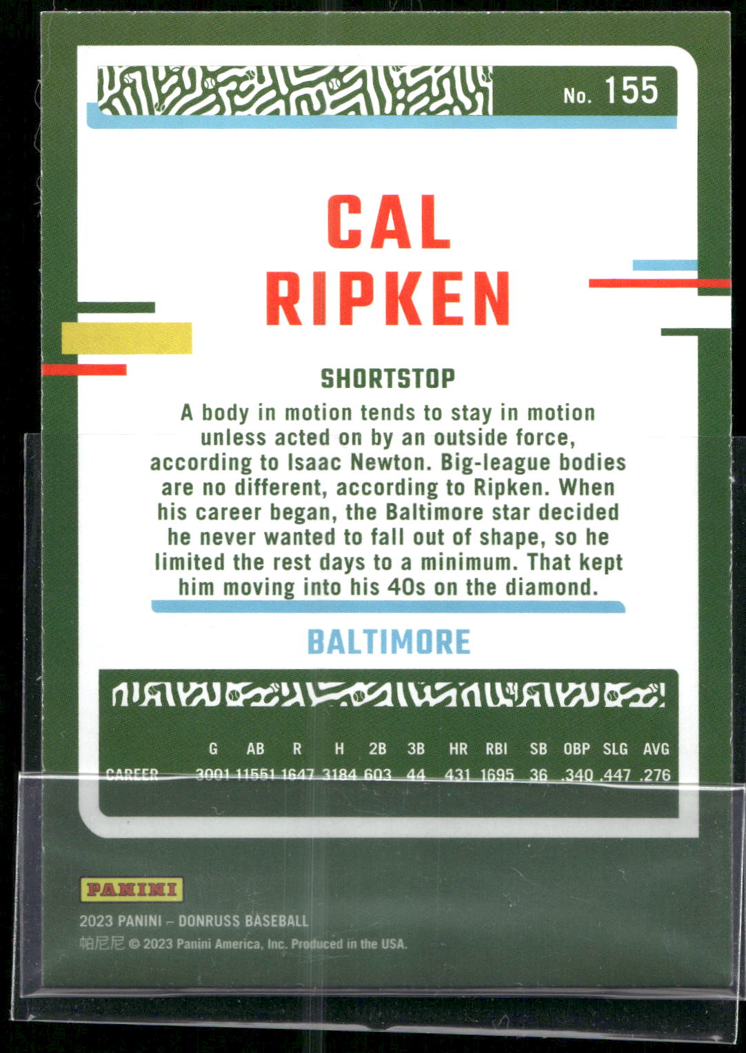 2023 Donruss #155 Cal Ripken Holo Blue