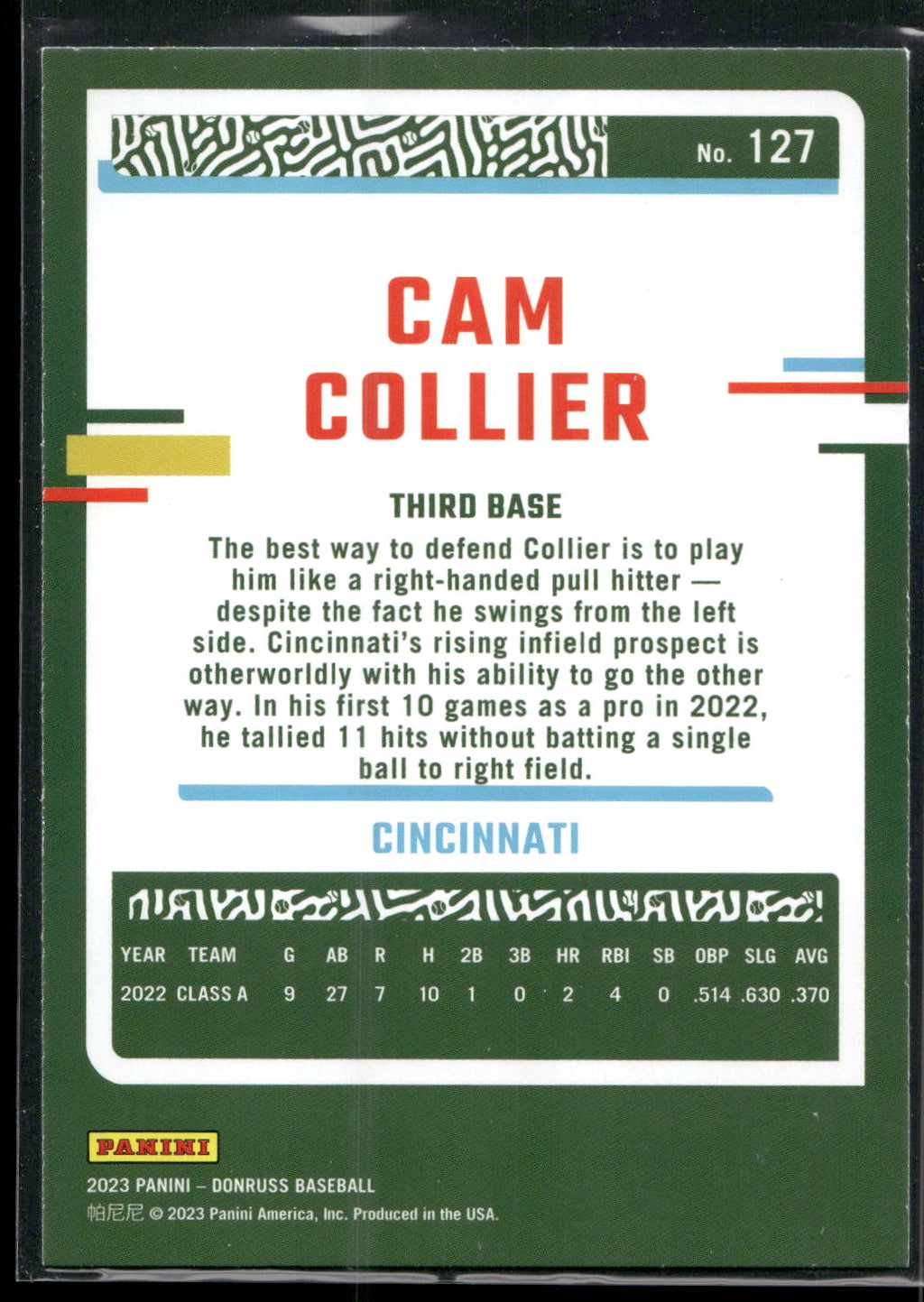 2023 Donruss #127 Cam Collier Holo Blue