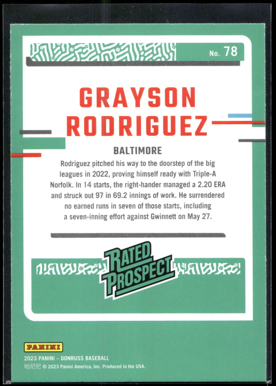 2023 Donruss #78 Grayson Rodriguez Holo Blue