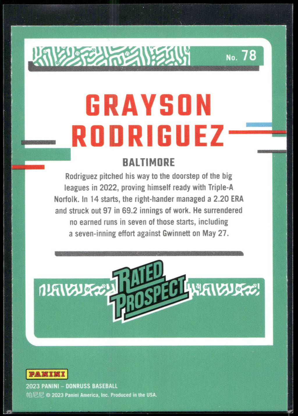 2023 Donruss #78 Grayson Rodriguez Holo Blue