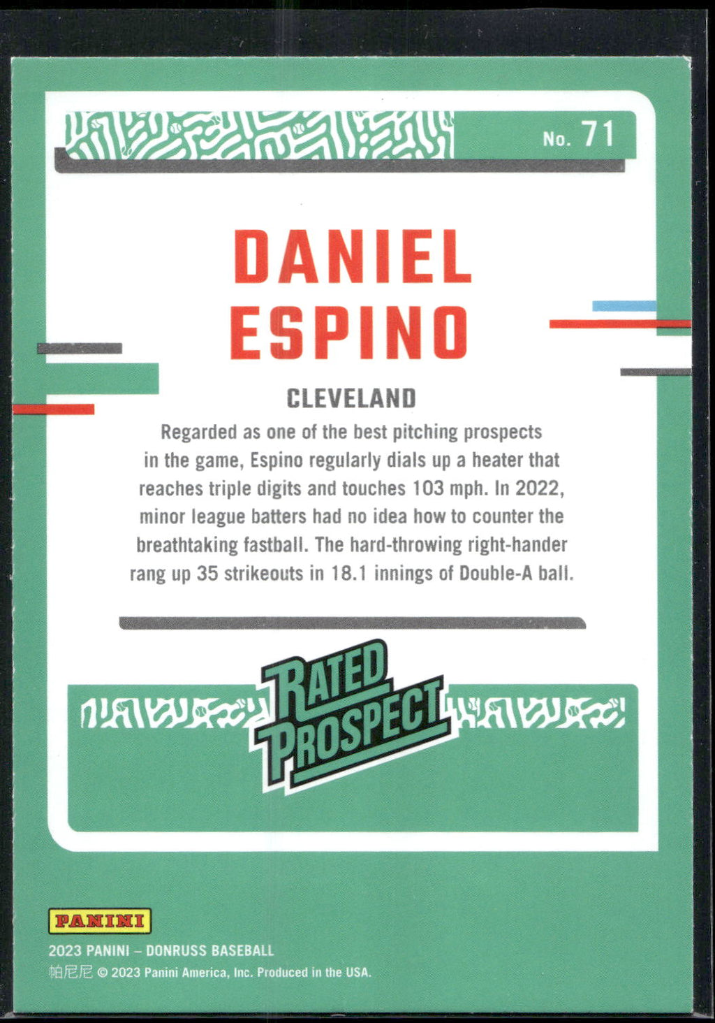 2023 Donruss #71 Daniel Espino Holo Blue