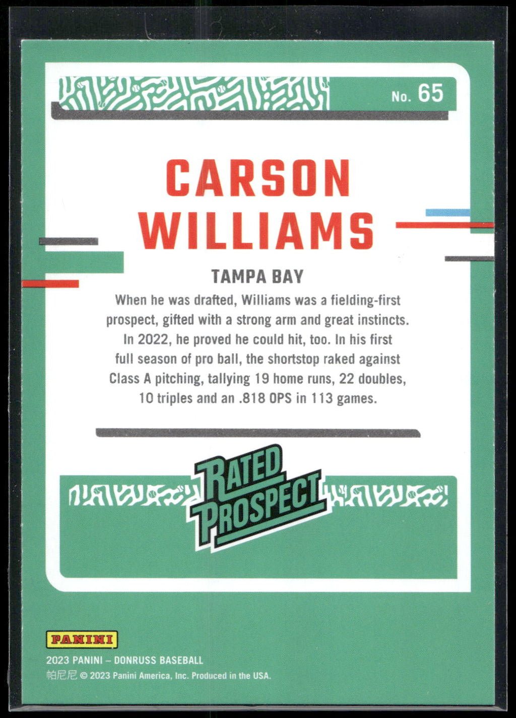 2023 Donruss #65 Carson Williams Holo Blue