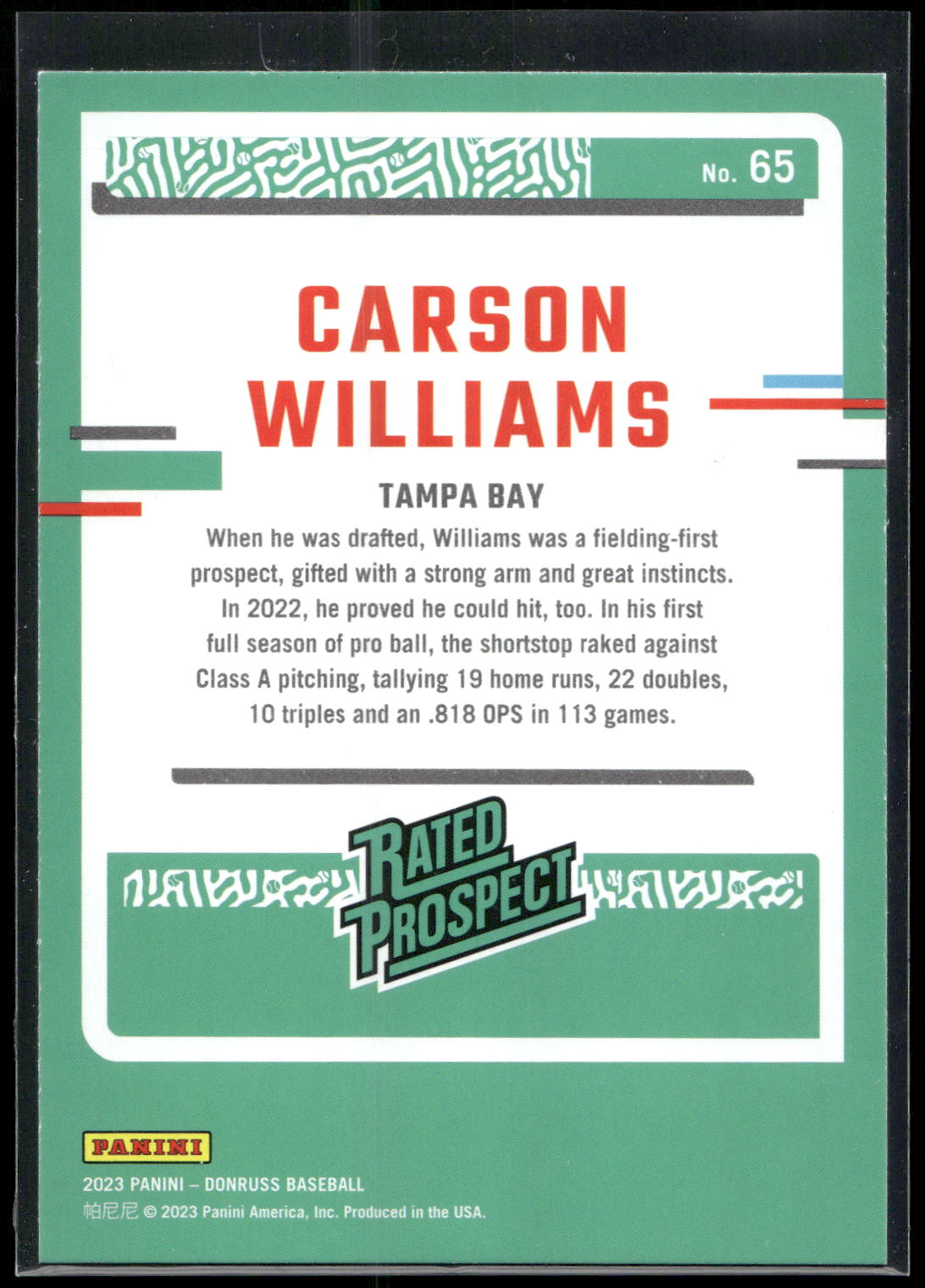 2023 Donruss #65 Carson Williams Holo Blue