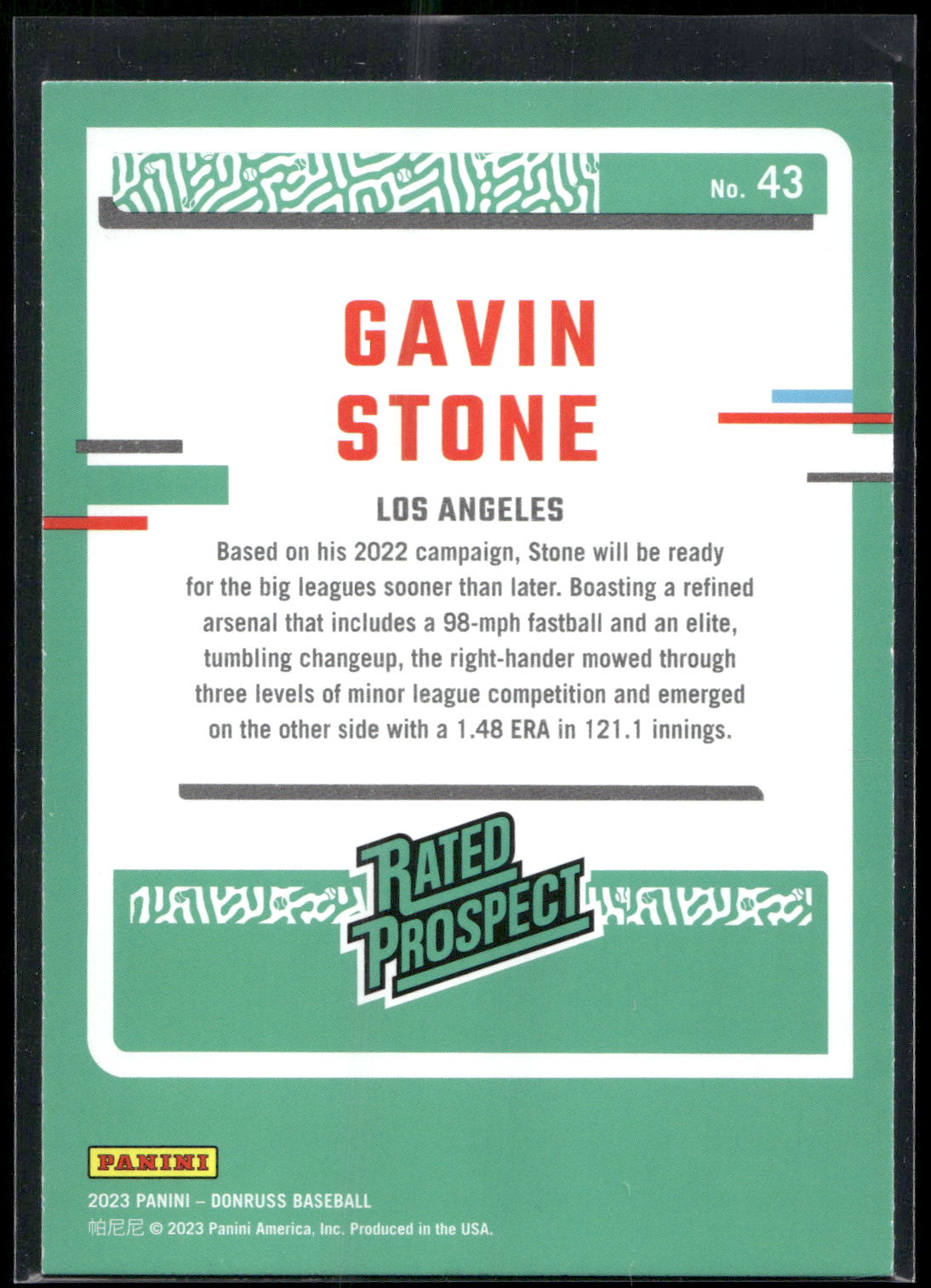 2023 Donruss #43 Gavin Stone Holo Blue