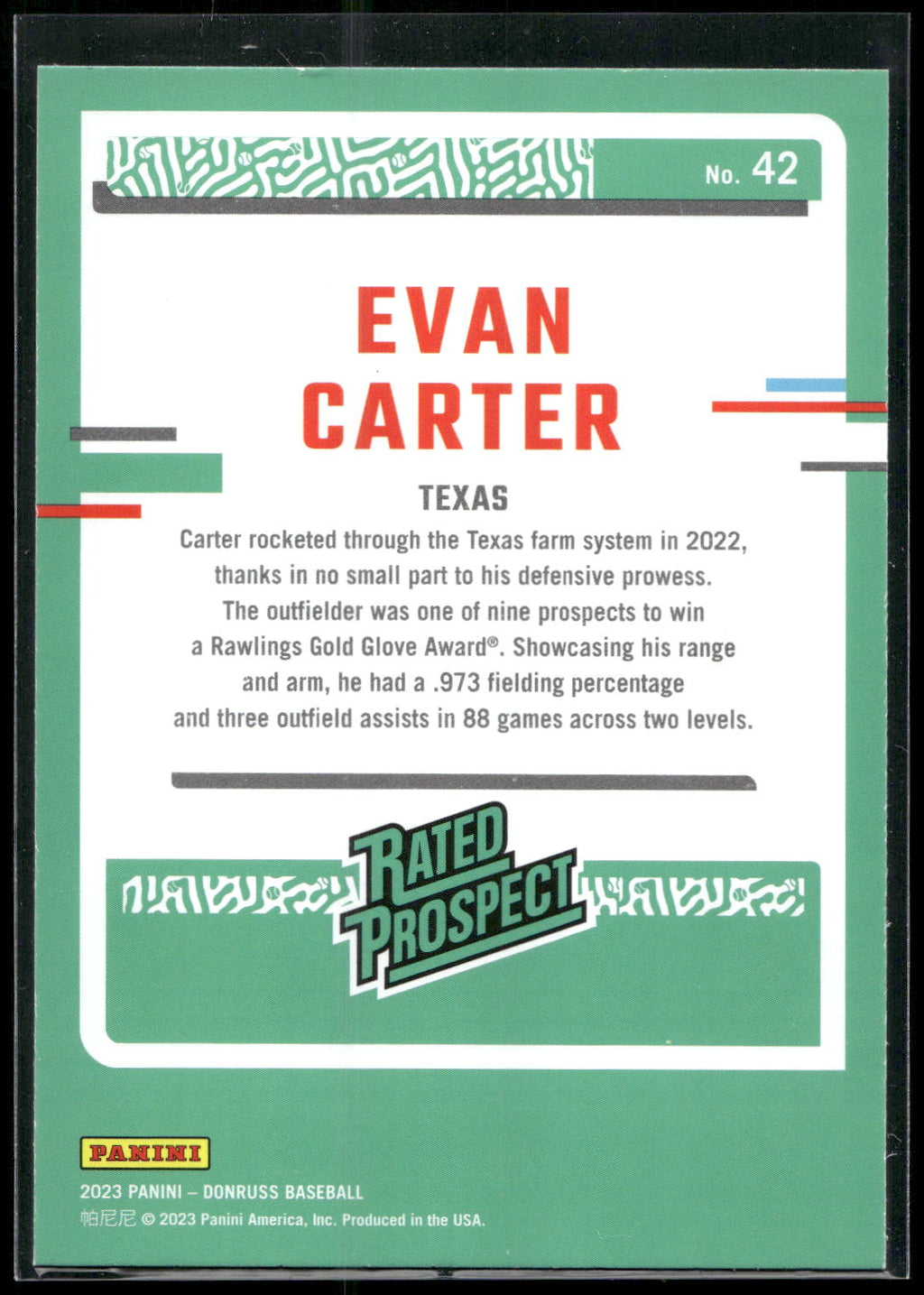 2023 Donruss #42 Evan Carter Holo Blue